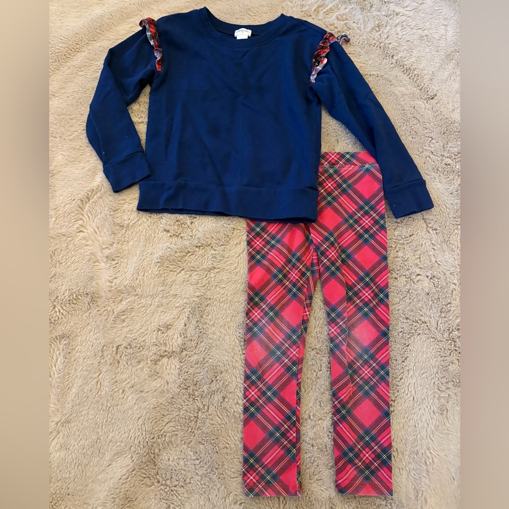 Crewcuts two piece navy and plaid outfit, girls XS 4/5